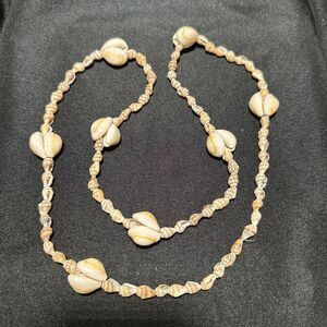 Vintage Beach Boho Polished Double Cowrie And Shell Beaded 35" Necklace